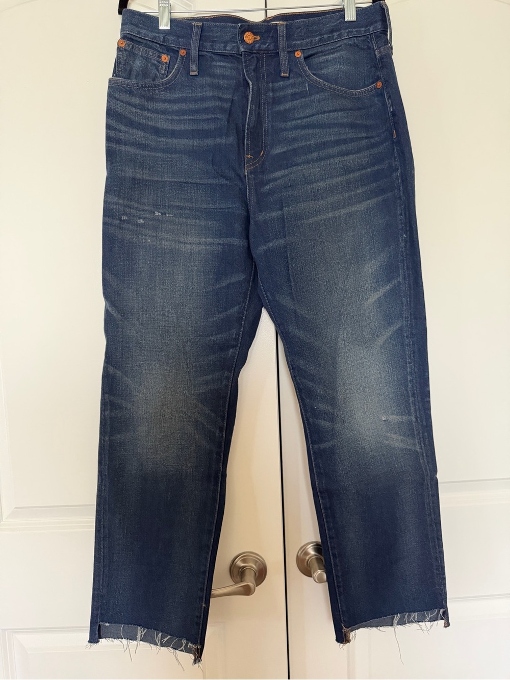 Madewell Dark Blue Straight-Leg Step Hem Jeans